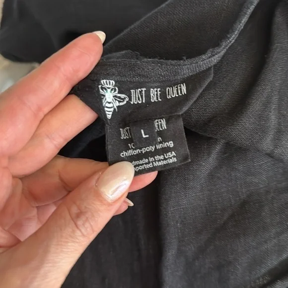 JBQ Just Be Queen Mallorca Linen Fringe Trim Skirt in Black Size Large - Picture 10 of 11